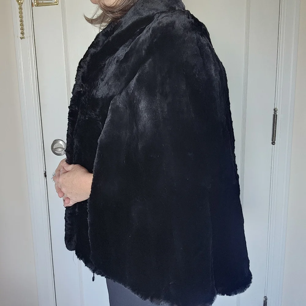 Vintage Sheared Fur Black Cape OS